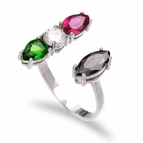 Colorful Stone Adjustable Ring Turkish Handmade Wholesale 925 Sterling Silver Jewelry